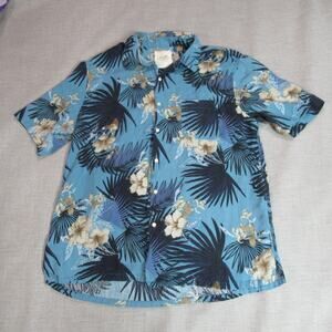 Tasso Elba Shirt Mens Size XXL Blue Button Island Hawaiian Tropical Beach Resort